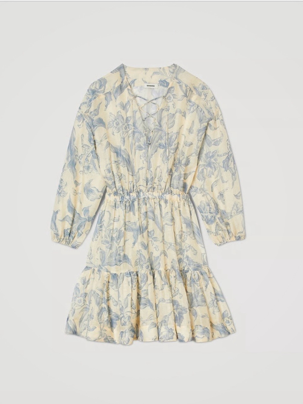 Sandro Cream Dress with Light Blue Floral Print